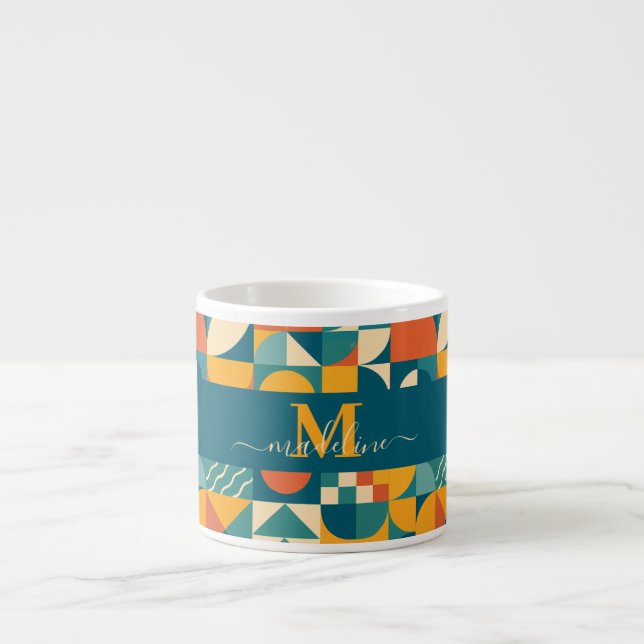 Personalized Retro Geometric Colorful  Espresso Cup (Front)