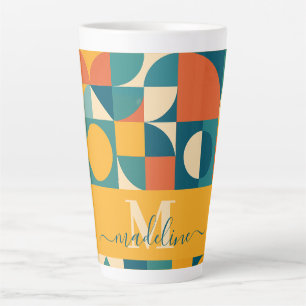 Personalized Retro Geometric Colorful  Latte Mug