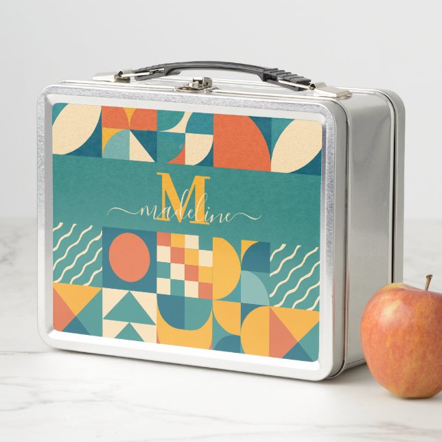 Personalized Retro Geometric Colorful  Metal Lunch Box (In Situ)