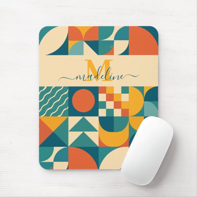 Personalized Retro Geometric Colorful  Mouse Pad (With Mouse)
