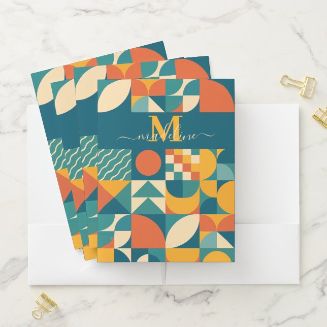 Personalized Retro Geometric Colorful  Pocket Folder (In Situ)