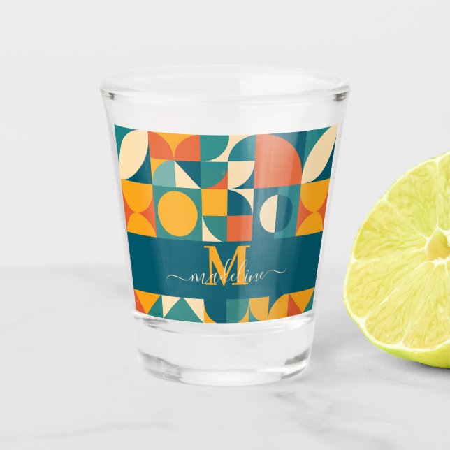 Personalized Retro Geometric Colorful  Shot Glass (Front)