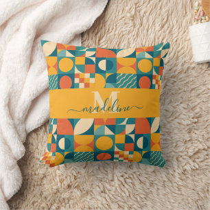 Personalized Retro Geometric Colorful  Throw Pillow