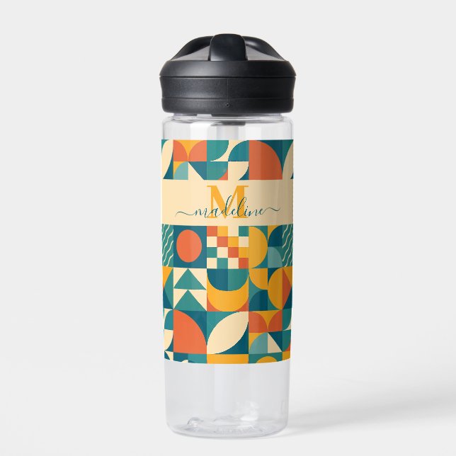 Personalized Retro Geometric Colorful  Water Bottle (Front)