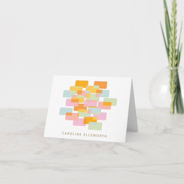 Personalized Retro Geometric Pastel Stationery Note Card (Front)