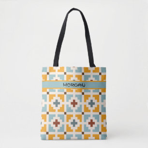 Personalized Retro Geometric Tile Pattern Tote Bag