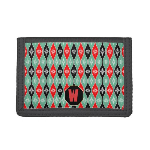 Personalized Retro Googie Pattern Red Green Black Trifold Wallet