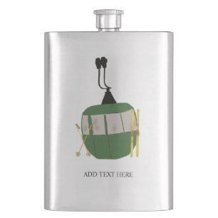 Personalized Retro Green Ski Lift Skiing Mountain Flask