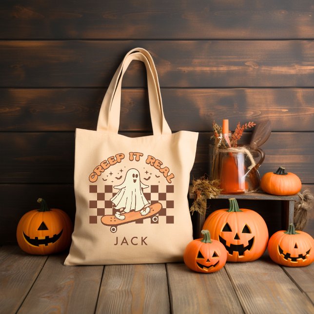 Personalized Retro Groovy Halloween Tote Bag (Creator Uploaded)