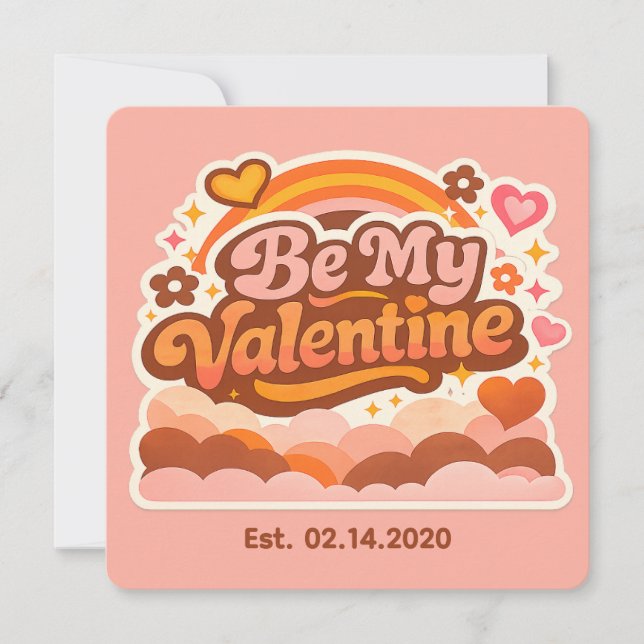 Personalized Retro Groovy Love Editable Date & Mes Card (Front)