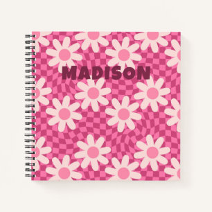 Personalized Retro Groovy Pink Daisy Flower Hippie Notebook