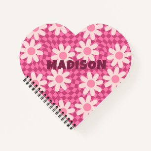 Personalized Retro Groovy Pink Daisy Flower Hippie Notebook