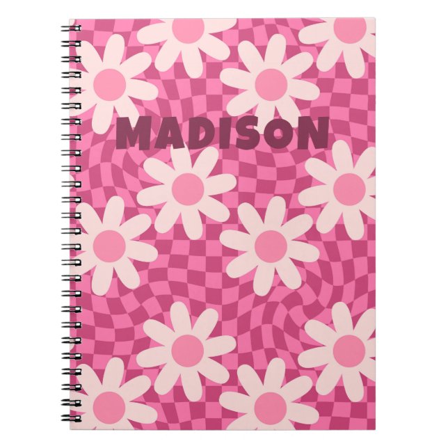 Personalized Retro Groovy Pink Daisy Flower Hippie Notebook (Front)