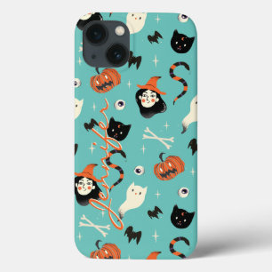 Personalized Retro Halloween Witch Pumpkin Pattern iPhone 13 Case