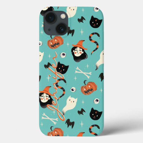 Personalized Retro Halloween Witch Pumpkin Pattern iPhone 13 Case