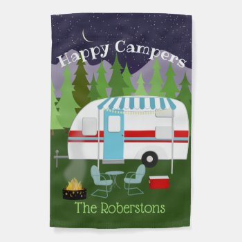 Personalized Retro Happy Camper Garden Flag by NightOwlsMenagerie at Zazzle