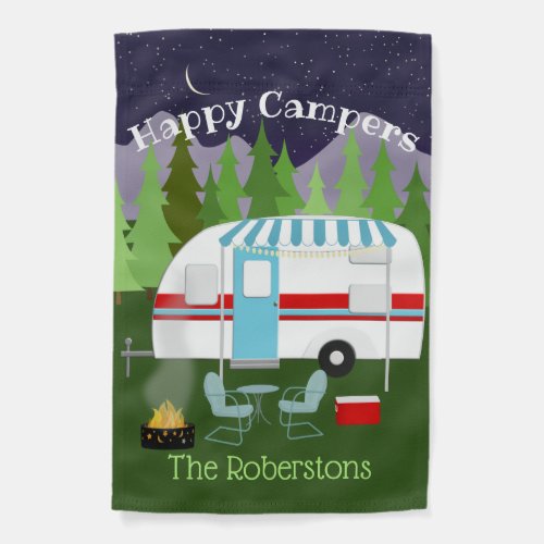 Personalized Retro Happy Camper Garden Flag