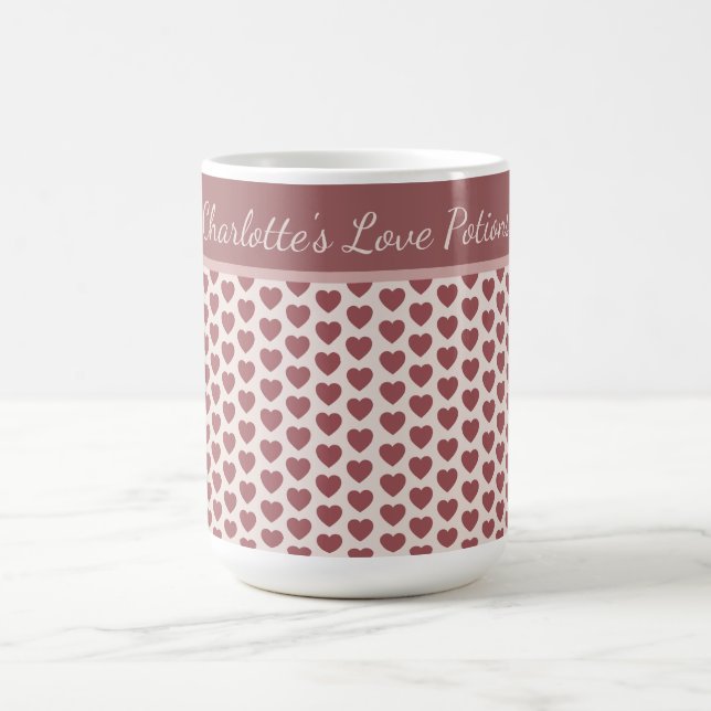 Personalized Retro Hearts Pink Burgundy Coffee Mug (Center)