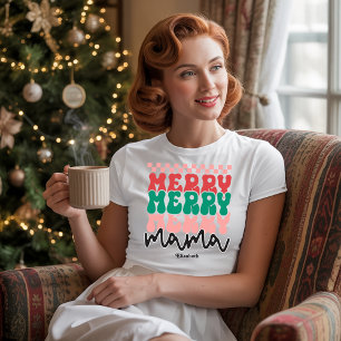 Personalized Retro Holiday Merry Merry Mama Xmas T-Shirt