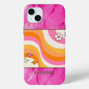 Personalized Retro Hot Pink & Orange iPhone 15 Plus Case