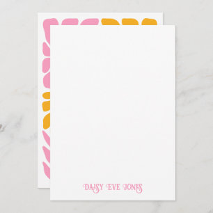 Personalized Retro Hot Pink Orange Floral Motif Note Card