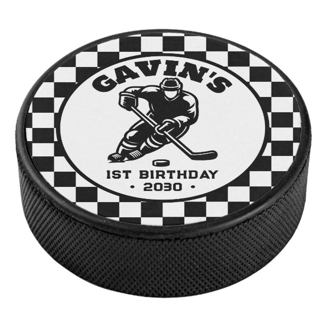 Personalized Retro Ice Hockey Birthday Party Hockey Puck (3/4)