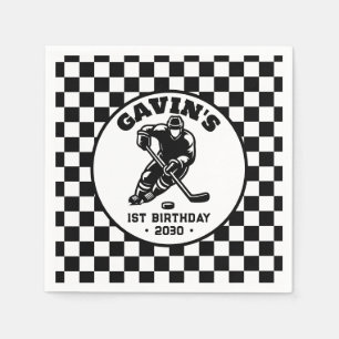 Personalized Retro Ice Hockey Birthday Party Napkins