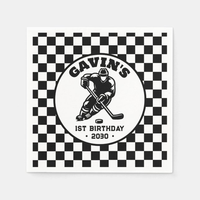 Personalized Retro Ice Hockey Birthday Party Napkins (Front)