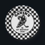 Personalized Retro Ice Hockey Birthday Party Paper Plates<br><div class="desc">Personalized Retro Ice Hockey Birthday Party Paper Plates are the perfect addition to your little athlete’s celebration. Featuring a cool, vintage hockey theme, these custom paper plates are designed to impress guests and add a sporty touch to your event. The design highlights retro hockey elements with a personalized twist, ensuring...</div>