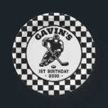 Personalized Retro Ice Hockey Birthday Party Paper Plates<br><div class="desc">Personalized Retro Ice Hockey Birthday Party Paper Plates are the perfect addition to your little athlete’s celebration. Featuring a cool, vintage hockey theme, these custom paper plates are designed to impress guests and add a sporty touch to your event. The design highlights retro hockey elements with a personalized twist, ensuring...</div>