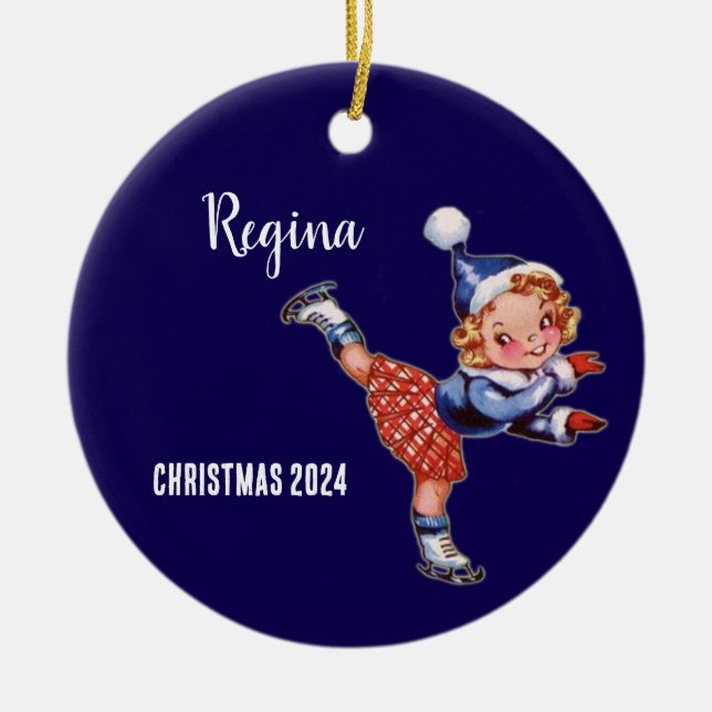 Personalized Retro Ice Skating Girl Ornament (Front)