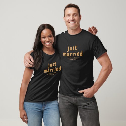 Personalized Retro Just Married Newlywed Honeymoon T_Shirt