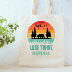 Personalized Retro Lake Tahoe California Bear Tote Bag