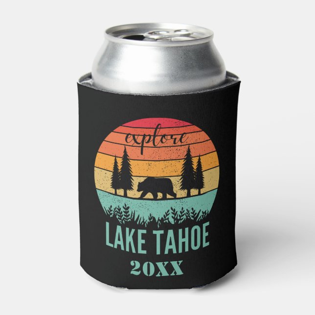 Personalized Retro Lake Tahoe California Souvenir Can Cooler (Can Front)