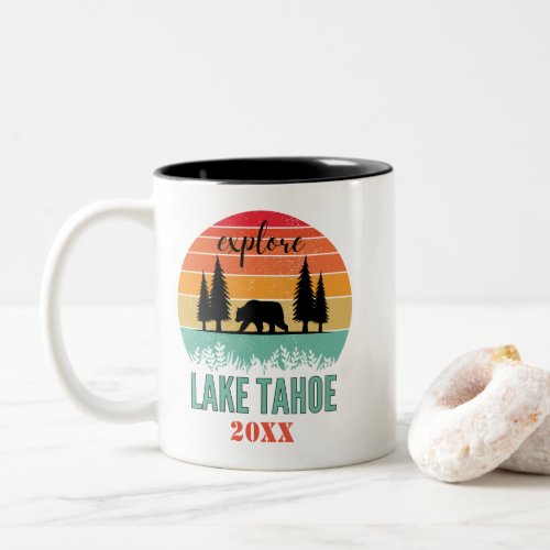 Personalized Retro Lake Tahoe California Souvenir Two_Tone Coffee Mug