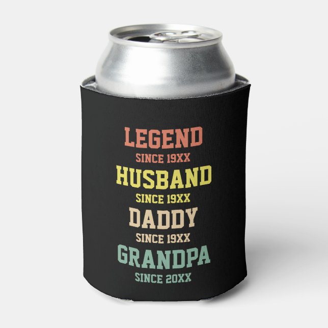 Personalized Retro Legend Husband Daddy Grandpa Can Cooler (Can Front)