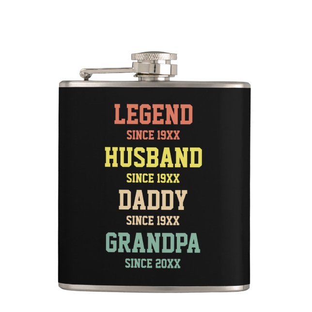 Personalized Retro Legend Husband Daddy Grandpa Flask (Front)