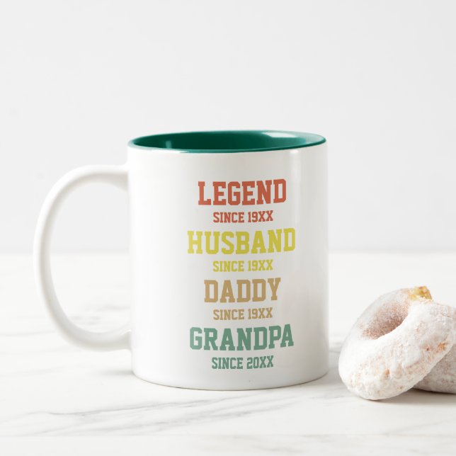 Personalized Retro Legend Husband Daddy Grandpa Two-Tone Coffee Mug (With Donut)