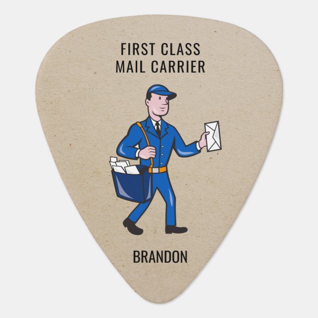 Personalized Retro Mailman Letter Carrier Guitar Pick (Front)