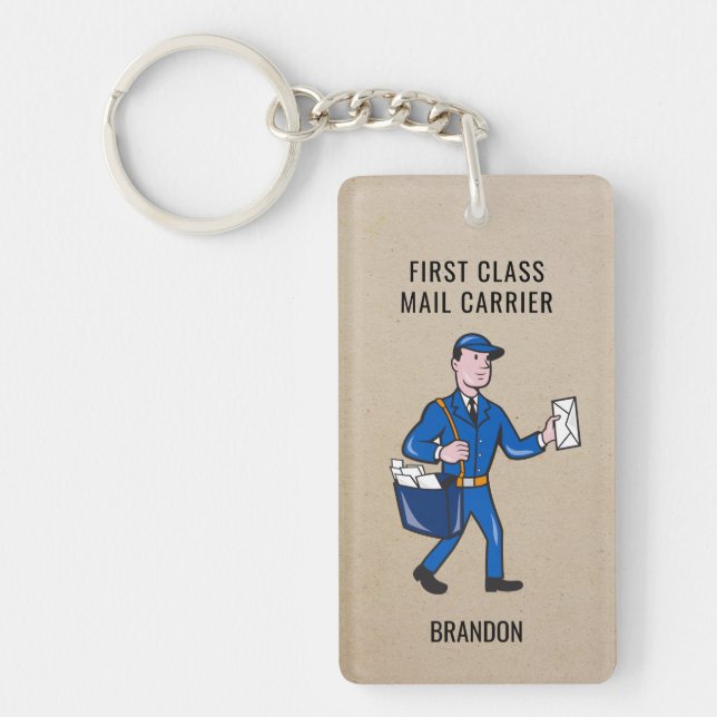 Personalized Retro Mailman Letter Carrier Keychain (Front)