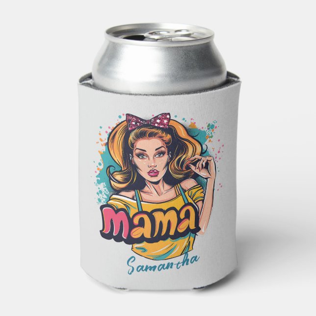 Personalized Retro  Mama Pop Art (10) Can Cooler (Can Front)