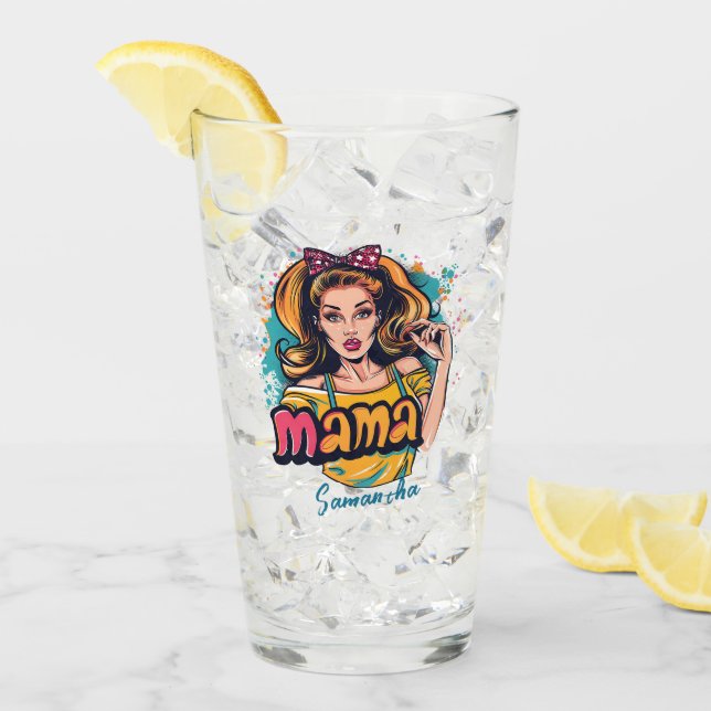 Personalized Retro  Mama Pop Art (10) Glass (Front Ice)