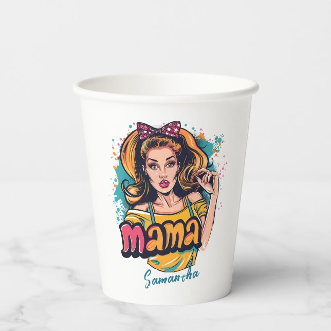 Personalized Retro  Mama Pop Art (10) Paper Cups (Back)