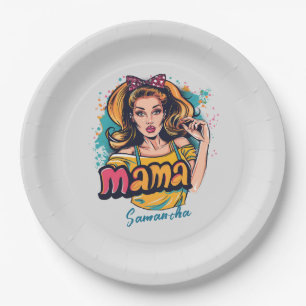 Personalized Retro Mama Pop Art (10) Paper Plates