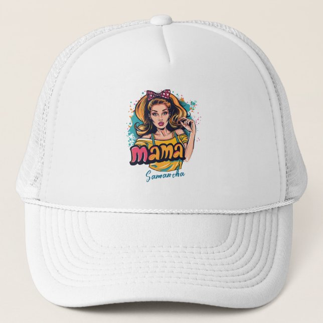 Personalized Retro  Mama Pop Art (10) Trucker Hat (Front)