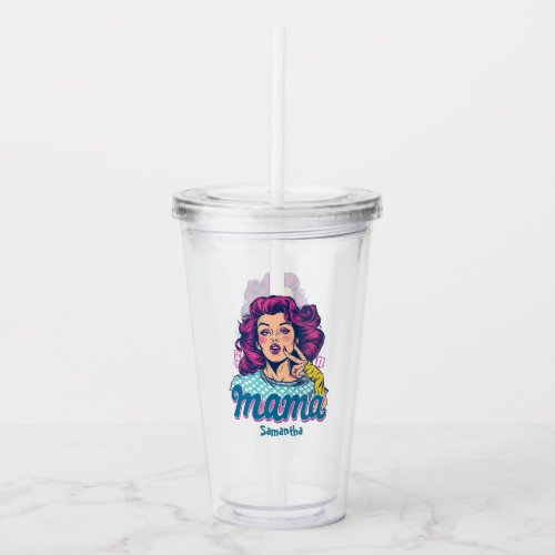 Personalized Retro  Mama Pop Art 11 Acrylic Tumbler