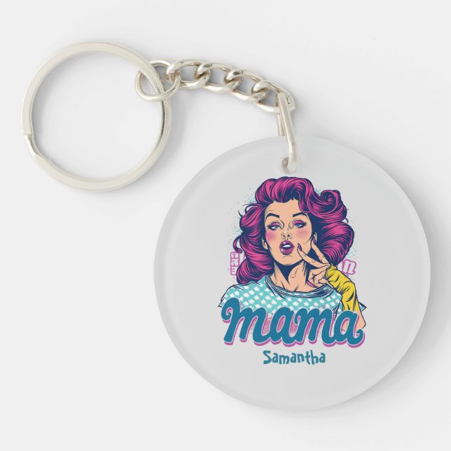 Personalized Retro  Mama Pop Art (11) Keychain (Front)