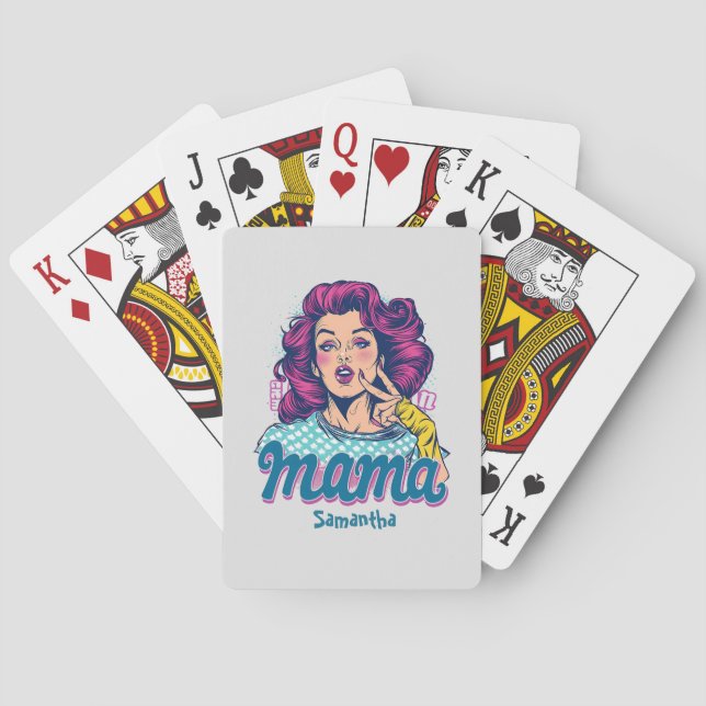 Personalized Retro  Mama Pop Art (11) Poker Cards (Back)