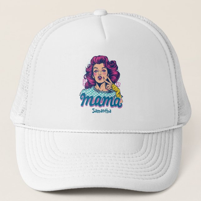 Personalized Retro  Mama Pop Art (11) Trucker Hat (Front)