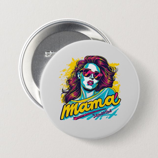 Personalized Retro  Mama Pop Art (12) Button (Front & Back)